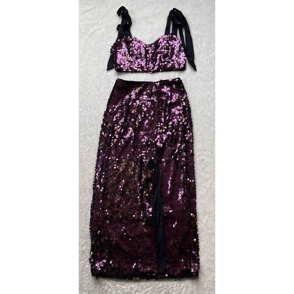 NWT Free People Star Bright Sequin Cropped Top & Maxi Skirt Set in Lilac, Size 4 - Picture 14 of 16